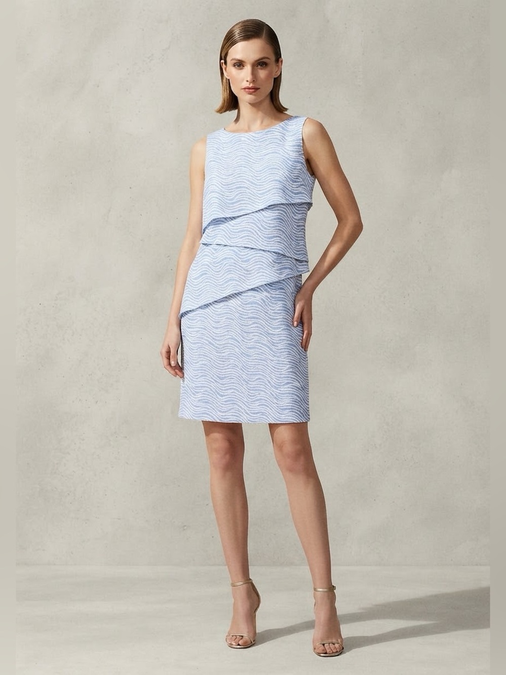 J. McLaughlin Nicola Dress XL Blue White Wave Zebra Layered Catalina Cloth Shift
